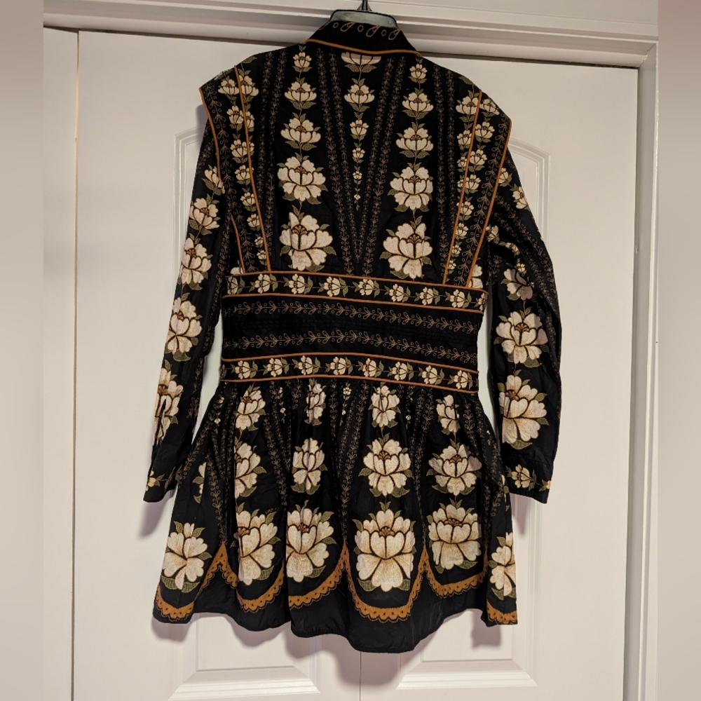 FARM Rio Black Floral Long-Sleeve Button Dress with Gold and Cream Accents - Picture 8 of 12